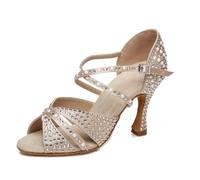 MGM-Joymod Damen Glitzer Strass con Perle Peep Toe Salsa Tango Sala da Ballo Latina Tanzen Wedding Party Scarpe da Ballo,L428 Beige 9cm,38 EU