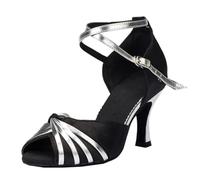 MGM-Joymod Donna Cinturino alla Caviglia Nodo Glitter Peep Toe Tango Samba Sala da Ballo Latino Moderno Scarpe da Ballo,YW003A Nero 7.5cm,37.5 EU