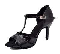 MGM-Joymod Donna Peep Toe Cinturino alla Caviglia Tacco a Spillo Pelle Tango Social Sala da Ballo Latino Matrimonio Scarpe da Ballo, Nero 8.5cm,40.5 EU