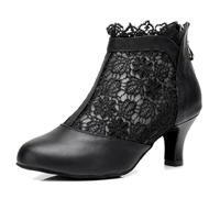 MGM-Joymod Donne Cerniera Pizzo Floreale Mesh Salsa Tango Moderno Latin Dance Boots Prom Sera Matrimonio Scarpe, Yw0196 Nero A 6 cm, 39.5 EU