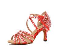 MGM-Joymod Sandali da Ballo da Donna Aperti in Punta con Cinturini Incrociati e Strass Ideali per Feste Matrimoni Balli Latini Moderni e Tango, Rosso Tacco da 7.5cm, 36 EU