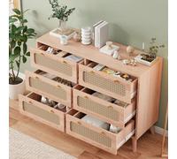 MGMYM Cassettiera con 6 cassetti in rattan, Storage Cabinet Drawer moderna, cassettiera in legno con manici dorati, armadio multiuso per corridoio,soggiorno(Legno originale-B, 6 cassetti)