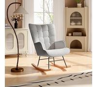 MGMYM Sedia a dondolo con schienale alto e braccioli, poltrona da allattamento con gambe in legno massello, per soggiorno, camera da letto, balcone, Velluto Teddy, Grigio chiaro