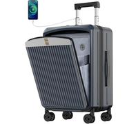 MGOB Valigetta da viaggio in policarbonato con tasca anteriore, guscio rigido, leggera, con porta USB TSA e manico telescopico esterno (grigio scuro), grigio scuro, Handgepäck mit Laptopfach, Dura