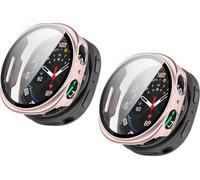 MGUEIAO Cover Compatibile con Samsung Galaxy Watch 9 44MM, 2 Pezzi Hard PC Custodia con Pellicola Protettiva, Anti-Graffio Case, Pink