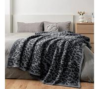 MH MYLUNE HOME Coperta in pile reversibile, soffice e ultra morbida in microfibra, con stampa leopardata, 180 x 200 cm, grande, calda, per divano, letto, sedia, divano, divano, colore blu navy