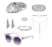 MHADBKH 1970 Donne Discoteche Accessori Costume Paillettes Caps Orecchino Collana Occhiali da Sole 7 Pz/Set Halloween Costume Costume