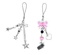 MHADBKH 2pcs Stella Del Telefono Bowknot Appeso Pendente Dolce Del Telefono Cinghia Della Borsa Decorazione Portatile Hanging Lanyard, lega acrilica