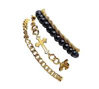 MHADBKH 4Pcs Elegante Catena Da Polso Perline Gioielli Croci Perline Braccialetti Set Elegante Catena Da Polso Gioielli Per Le Donne Moderne, Acciaio inossidabile, Nessuna pietra preziosa