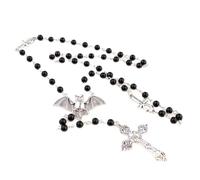 MHADBKH Ankh Croce Bat Collana Goth Lungo Rosario Perline Collana Gioielli di Halloween Y2k Punk Maglione Catena Lunga Rosario Perline Ciondolo Religioso Unisex Goth Gioielli Croce, Misura unica, come