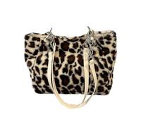 MHADBKH Borsa a tracolla alla moda con stampa leopardata con morbido peluche ampie borse ascellari borsa con manico superiore per borse da viaggio essenziali quotidiane per le donne, bianco, One Size