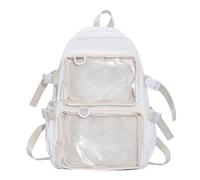 MHADBKH Borsa a tracolla per studenti universitari con tasche trasparenti zaino in nylon di grande capacità Itabag Anime Pin Display Zaino per la scuola per adolescenti, bianco