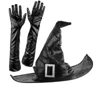 MHADBKH Cappello da strega per Halloween, con guanto lungo, per carnevale, feste, diavolo, cosplay, strumento per donne adulte