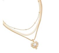 MHADBKH Collana a più strati di ispirazione vintage a forma di cuore con perle e cristalli per un look a strati
