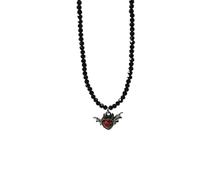 MHADBKH Collana in stile gotico con cuore e farfalla in cristallo nero, collana unica per donne che cercano una moda unica, lega e acciaio al titanio, Nessuna pietra preziosa