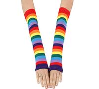 MHADBKH Donne Ragazza Lavorato A Maglia Sopra Il Gomito Lungo Manicotti Bandiera Degli Stati Uniti Strisce Arcobaleno Patchwork Party Guanti Senza Dita Con Foro per Pollice Cappelli, Maniche dritte