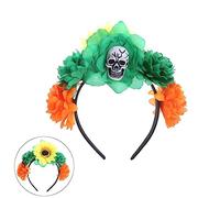 MHADBKH Fascia spaventosa per costume da scheletro accessori cosplay teschio copricapo con rosa nera abbigliamento per feste ragazzi ragazze