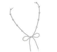 MHADBKH Pratica collana con perle finte con fiocco, stile occidentale, gioiello turchese per donne, accessorio alla moda, perle d'imitazione, Nessuna pietra preziosa