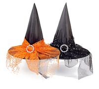 MHDAMAI Cappello da Strega di Halloween,Copricapo Costume da Strega 2 Pezzi Cappello di Streghetta per Festa Spaventosa Carnevale Valpurga Notte Decorazione di Halloween (Nero/Arancione)