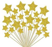 MHDAMAI Decorazioni per Torte,50 Pack Toppers Cupcake Decorazioni Glitter Forma di Stella Cake Toppers Star per Matrimoni Compleanni Parti Fruit Oro 9.2CM