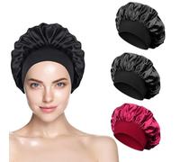 MHDUYEG Cuffia in Seta per Capelli Ricci da Notte, 3 Pezzi per Donna e Ragazza (Nero, Rosso)