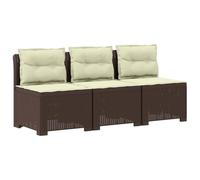 Mhdvray Divano da giardino a 3 posti, effetto rattan, PP, marrone, con cuscino, divano da balcone | Set modulare da 3 pezzi in polipropilene facile da pulire, effetto intrecciato, per veranda, giardino d'inverno e terrazza.