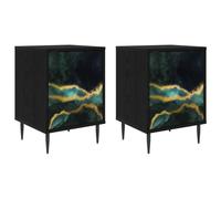 Mhdvray Set di 2 comodini nero effetto rovere, 36 x 33 x 51 cm | Tavolini compatti per camera da letto con 2 ante, motivo decorativo e piedini rialzati per una buona circolazione dell'aria.