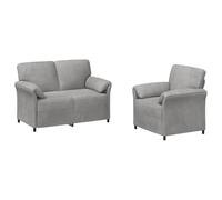 Mhdvray Set di 2 divani in velluto grigio chiaro con struttura in metallo | Moderno divano da 1 posto e 2 posti con elegante rivestimento in velluto e comoda imbottitura per il vostro soggiorno.