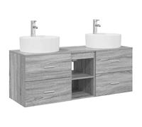 Mhdvray Set di 3 armadietti da bagno in legno Sonoma grigio 129 cm | Montaggio a parete salvaspazio per il bagno con 4 cassetti, 1 ripiano e possibilità di foratura flessibile.