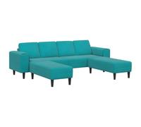 Mhdvray Set di 3 divani turchesi con 2 sgabelli, per soggiorno | Moderno angolo imbottito a 4 posti, colore turchese, per soggiorno, include due ottomani flessibili e gambe nere.