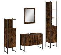 Mhdvray Set di 4 mobili da bagno in rovere affumicato, 80 x 33 x 60 cm, mobiletto sottolavabo con specchio e 2 armadi da bagno, design salvaspazio, stabile e moderno, per piccoli bagni