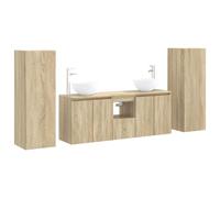 Mhdvray Set di 5 mobili da bagno in rovere Sonoma, montaggio a parete | Set di mobili da bagno da 5 pezzi con pannello flessibile per porta e inserti per foratura integrati.
