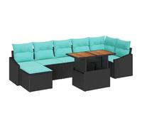 Mhdvray Set di 8 divani da giardino in polyrattan, colore nero e verde | Salotto modulare in rattan a 7 posti per terrazza e giardino, con pratico vano portaoggetti e piedini regolabili.