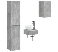 Mhdvray Set di mobili da bagno, 3 pezzi, grigio cemento, montaggio a parete | Pratici armadi da bagno sospesi: foro flessibile per rubinetti, superfici facili da pulire e molto spazio.