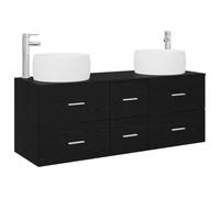 Mhdvray Set di mobili da bagno, 3 pezzi, nero, montaggio a parete, 49,5 x | Lavabo salvaspazio in legno con 6 cassetti per uno spazio ordinato in bagno o bagno degli ospiti.