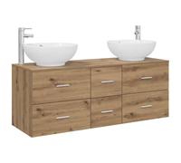 Mhdvray Set di mobili da bagno, 3 pezzi, rovere Artisan, 129 x 44,5 x 80 cm | Set di mobili da bagno da parete con 6 cassetti in legno, maniglie argentate per un sacco di spazio in bagno.