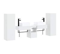 Mhdvray Set di mobili da bagno da 5 pezzi, montaggio a parete, bianco | Set di mobili da bagno salvaspazio per il bagno con 5 elementi in robusto legno per montaggio a parete flessibile.
