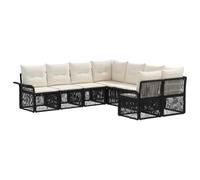 Mhdvray Set di mobili da giardino a 8 posti, in polyrattan, colore nero e | Divano angolare modulare in rattan con 18 cuscini per terrazza e balcone. Posizionabile in modo flessibile grazie al robusto