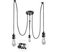 MHEN Retrò industriale Lampadario a Sospensione 3 Lampade Edison Lampade Regolabile Spider Soffitto Lampade Corda da Sospensione Luci per Soggiorno Ristorante Caffè E27 Sospensione (Nero perla)