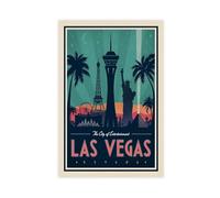 MHFDC Poster vintage su tela, motivo: viaggio a Las Vegas, città dello spettacolo, decorazione per camera da letto, ufficio, stanza, regalo, 40 x 60 cm