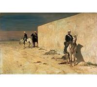 MHFFDYIV Dipinti Famosi Immagini Moderni Arte Classica i Cavalieri di vedetta che fanno la guardia davanti a un muro bianco nel deserto Dipinto di Fattori per L'arredamento del Soggiorno 60x90cm