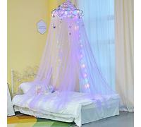 MHJY Baldacchino per Letto per Camera delle Ragazze con Tende da Letto, Zanzariera con Luci LED, Decorazione da Principessa Fai-da-Te con Stelle e Farfalle per Camera dei Bambini