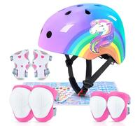MHJY Casco Bici Bambina 3-8 Anni Casco Bicicletta Bambino Regolabile Ginocchiere e Gomitiere e Polsiere Protezioni Pattini per Skateboard Skate Moto Monopattino per Ragazze e Raga