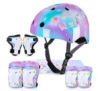 MHJY Casco Bici Bambino Casco Bicicletta Bambina Protezioni Della Testa Regolabile Ginocchiere e Gomitiere e Polsiere per Skateboard Skate Moto Monopattino Pattini per Ragazze e Raga 3-8 Anni