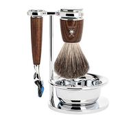 MHLE - 4-Pcs. Shaving Set Pure Badger Hair/Fusion - RYTMO Series - Handles Dark Ash Wood by MHLE