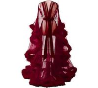 MHNFGDSE Abito Lingerie da Donna con Illusione Sexy Vestaglia con Piume Trasparenti Camicia da Notte Vestaglia da Sposa Scollo a V in Rete con Piume in Tulle Maniche Svasate Vestaglia,K,One Size