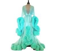 MHNFGDSE Abito Lingerie da Donna con Illusione Sexy Vestaglia con Piume Trasparenti Camicia da Notte Vestaglia da Sposa Scollo a V in Rete con Piume in Tulle Maniche Svasate Vestaglia,E,One Size