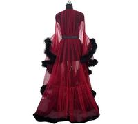 MHNFGDSE Abito Lingerie da Donna con Illusione Sexy Vestaglia con Piume Trasparenti Camicia da Notte Vestaglia da Sposa Scollo a V in Rete con Piume in Tulle Maniche Svasate Vestaglia,H,One Size