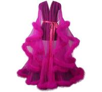 MHNFGDSE Abito Lingerie da Donna con Illusione Sexy Vestaglia con Piume Trasparenti Camicia da Notte Vestaglia da Sposa Scollo a V in Rete con Piume in Tulle Maniche Svasate Vestaglia,B,One Size