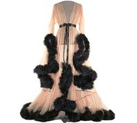 MHNFGDSE Donna Sexy Lingerie Vestaglia Piume Scollo a V Vestaglia Sexy in Trasparenti Volant Vestaglia a Kimono da Notte in Pizzo a Maniche Lunghe in Tulle Trasparente con Finiture,C,One Size